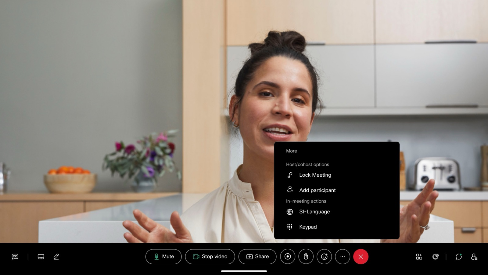In-meeting controls on a RoomOS 11 Cisco device