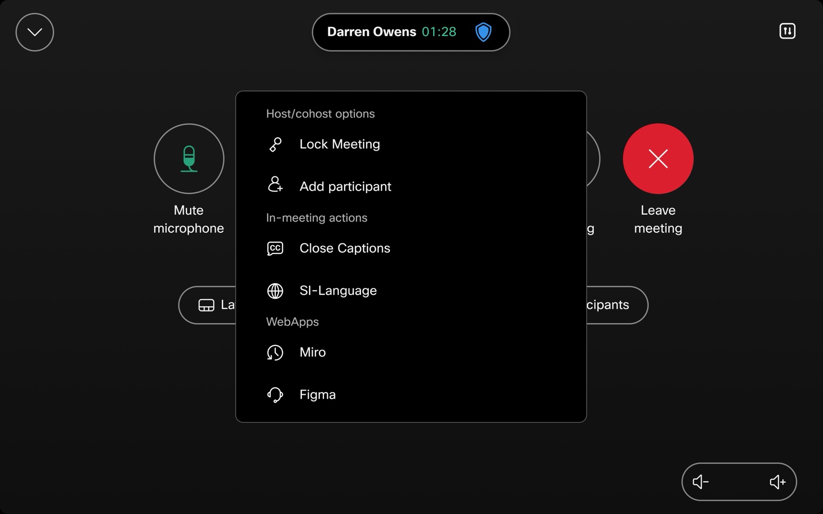 Control Panel and volume control on a Cisco device